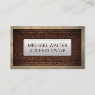 Rich Brown Leather Stitched   Leather Border Business Card