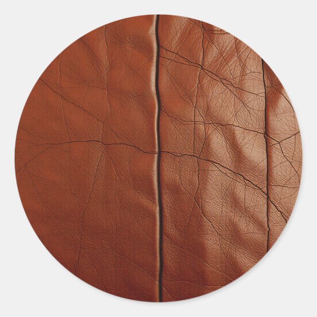 Rich Brown Leather Texture Pattern Classic Round Sticker (Front)