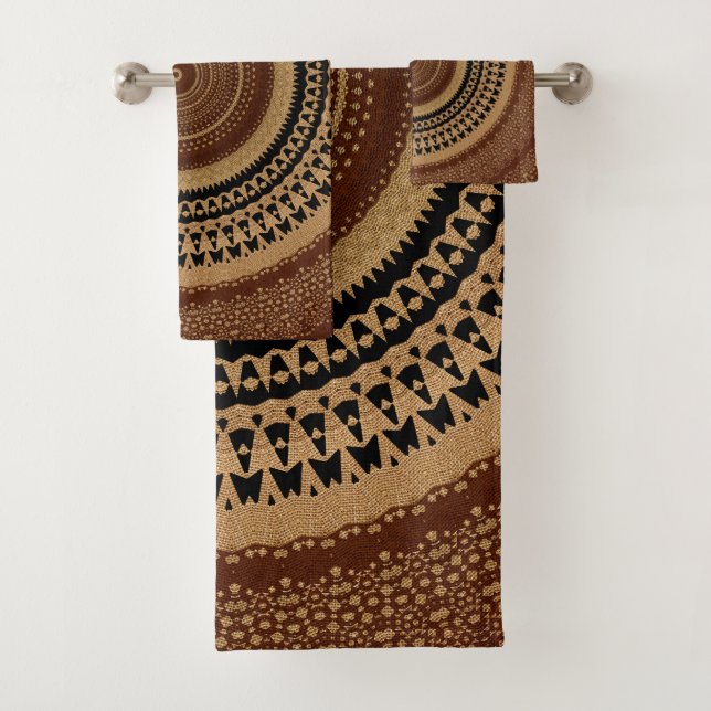 Rich Brown Mandala Bath Towel Set (Insitu)