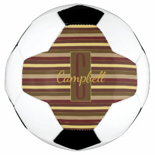 RICH BROWN MONOGRAM STRIPED LINES PATTERN RED GOLD FOOTBALL