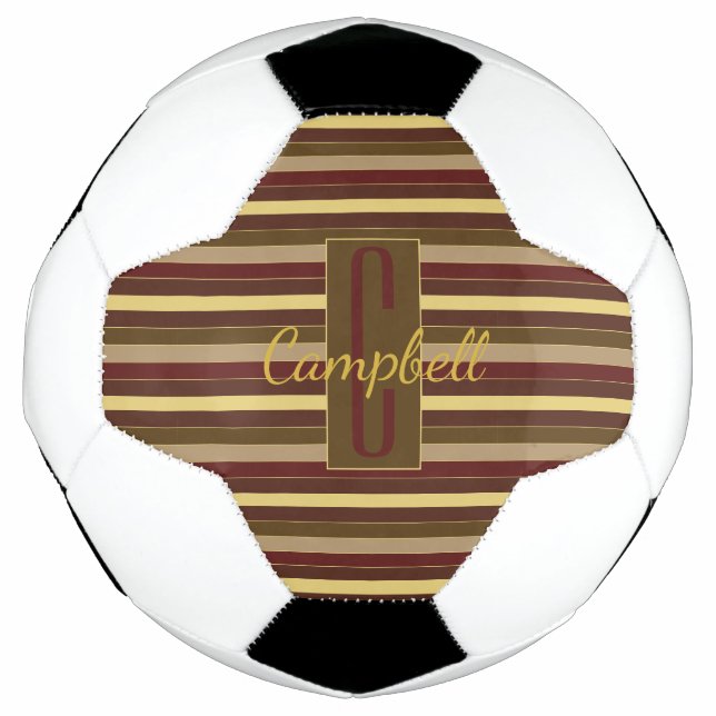 RICH BROWN MONOGRAM STRIPED LINES PATTERN RED GOLD FOOTBALL (Front)