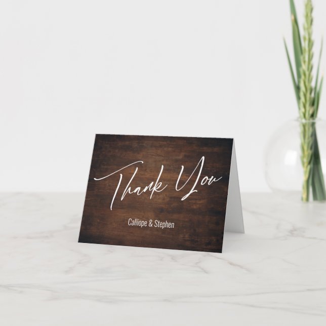 Rich Brown Wood Modern Casual Simple Typography Thank You Card (Front)