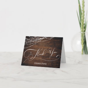 Rich Brown Wood Modern Elegant Type & Lights Thank You Card