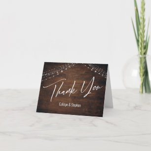 Rich Brown Wood, White Light Strings Thank You Card