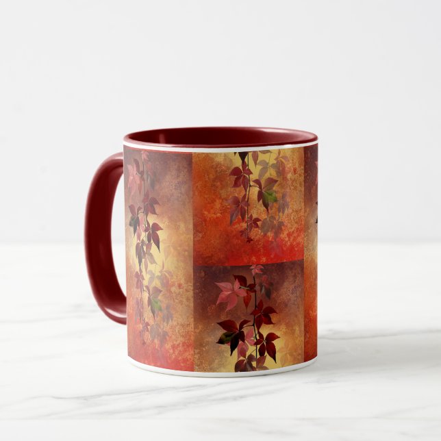 Rich Burgundy/Autumn Colours & Leaves Coffee Mug (Front Left)