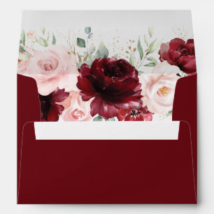 Rich Burgundy Blush Floral 5x7 Card Wedding A7 Envelope