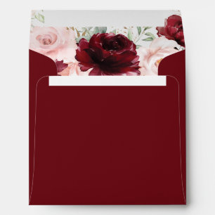 Rich Burgundy Blush Floral Square Round Cards Envelope
