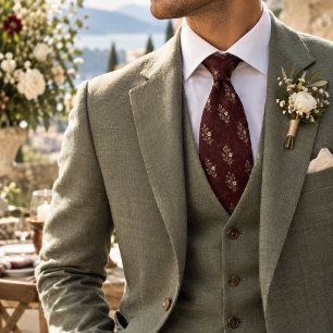 Rich Burgundy Garden Sprig Heritage Pattern Tie