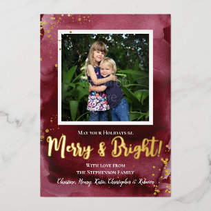Rich Burgundy Gold Splatter Photo Holiday Greeting