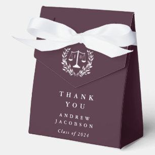 Rich Burgundy JD Law Scales+Laurel Graduation Favour Box