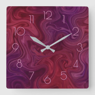 Rich Burgundy Wine Purple Organic Flow Square Wall Clock