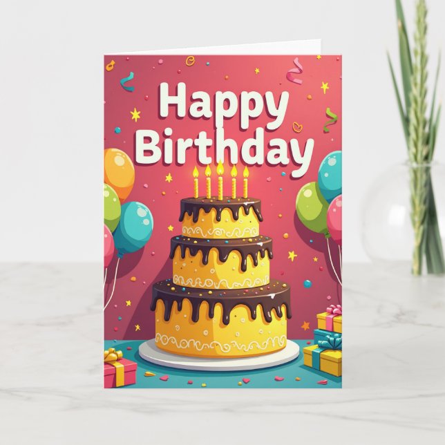 Rich Cake Red Birthday Card (Front)