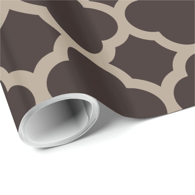 Rich Chocolate Mocha Quatrefoil Pattern Wrapping Paper (Roll Corner)