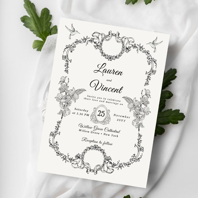 Rich Classic Vintage Floral QR Code Wedding Photo Invitation (Creator Uploaded)