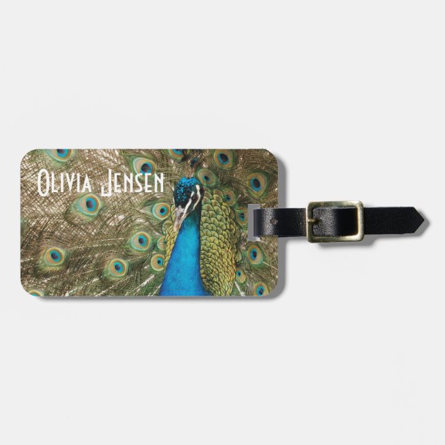Rich Colour Photo of Peacock Bird Luggage Tag (Front Horizontal)