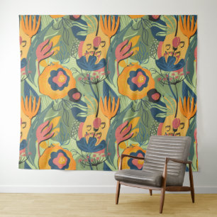 Rich colours exotic flowers seamless pattern tapestry