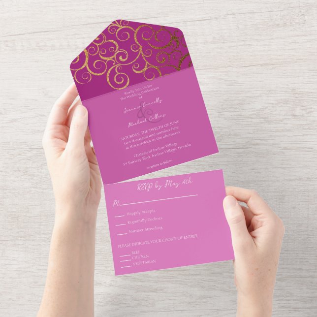 Rich Colours with Gold Wedding All In One Invitation (Tearaway)