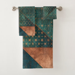 Rich Copper Metallic gold geometric starburst Bath Towel Set