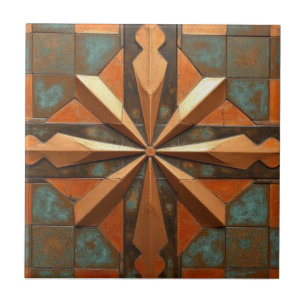 Rich Copper Metallic gold geometric starburst Tile