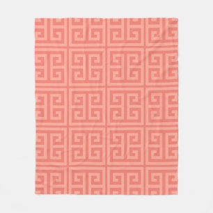 Rich Coral Greek Key Motif Fleece Blanket