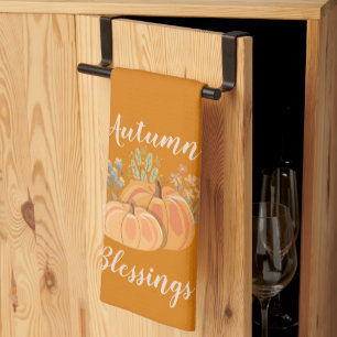 Rich Cosy Fall Burnt Orange Autumn Blessings Tea Towel