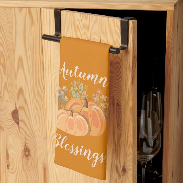 Rich Cosy Fall Burnt Orange Autumn Blessings Tea Towel (Thirds Fold)