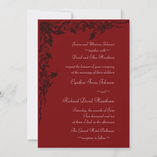 Rich Crimson Red Wedding Invitations (Front)