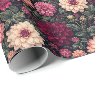 Rich Dahlia Foliage Illustration Wrapping Paper