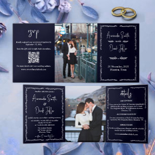 Rich Dark Blue Black Wedding Tri-Fold Invitation
