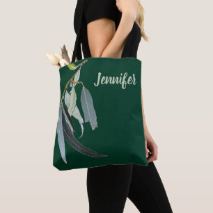 Rich Dark Green with Watercolor Leaves Named Tote Bag