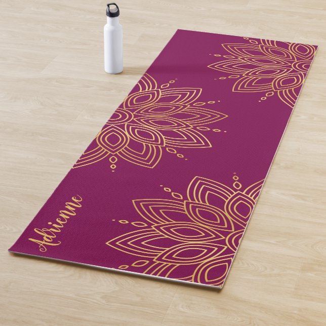 Rich Dark Pink and Faux Gold Mandala Yoga Mat (In Situ)