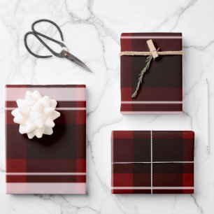 Rich Dark Red Plaid Christmas Gift Wrapping Paper Sheet