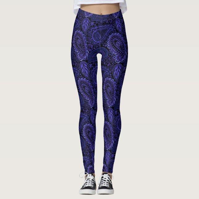 Rich Deep Purple Paisley Women's Leggings (Front)