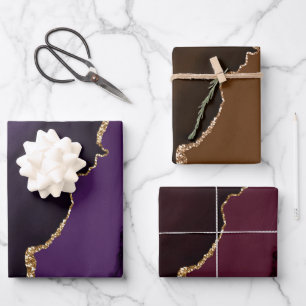 Rich Elegant Agate Gold Glitter Wrapping Paper Sheet