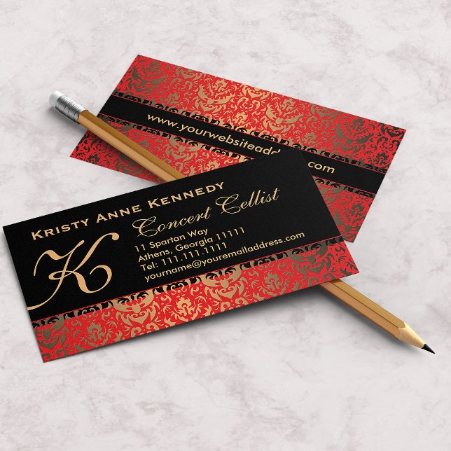 Rich Elegant Red Gold and Black Damask Classical Business Card (Creator Uploaded)