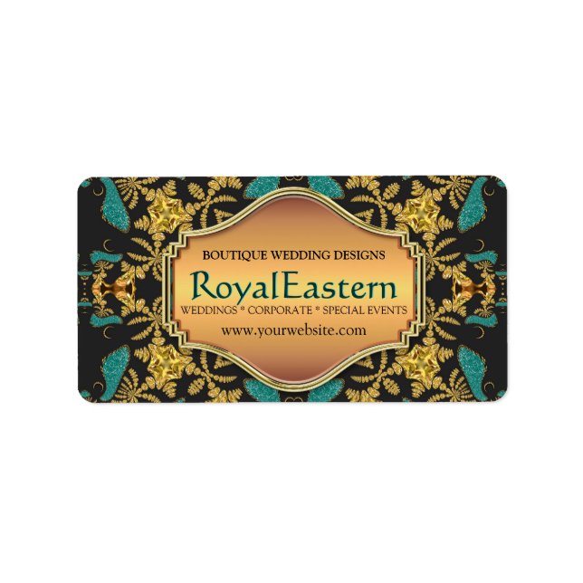 Rich Elegant Royal Eastern Teal Black Gold Baroque Label (Front)