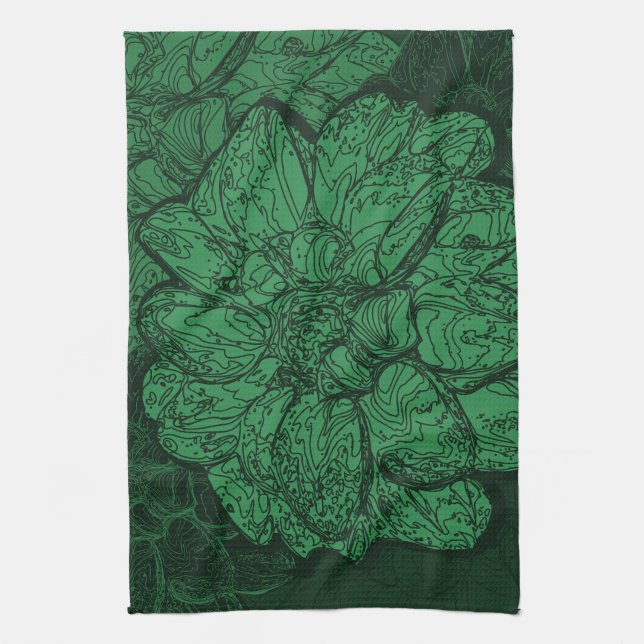 Rich Emerald Green Floral Pattern Tea Towel (Vertical)