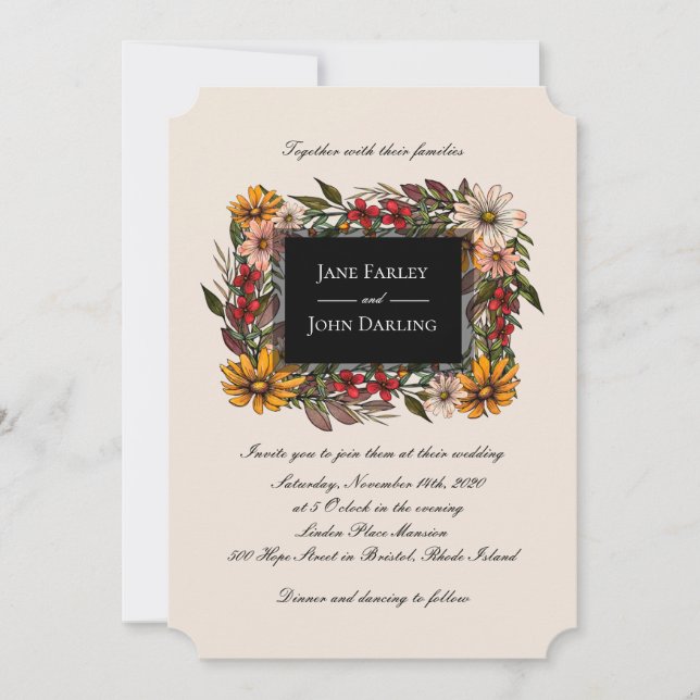 Rich Fall Floral Frame Wedding Invitation (Front)