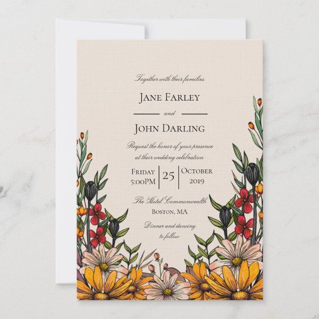 Rich Fall Florals Wedding Invitation (Front)