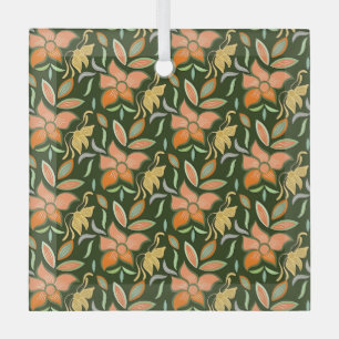 Rich Floral Pattern: Peach Flowers and Green Leave Glass Tree Decoration