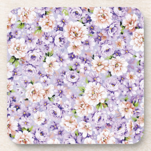 Rich floral pattern with purple and pink flowers coaster