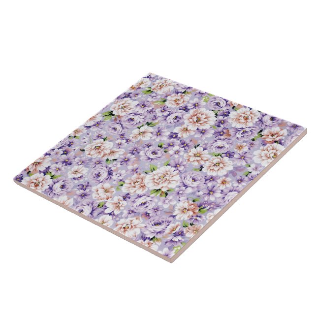 Rich floral pattern with purple and pink flowers tile (Side)