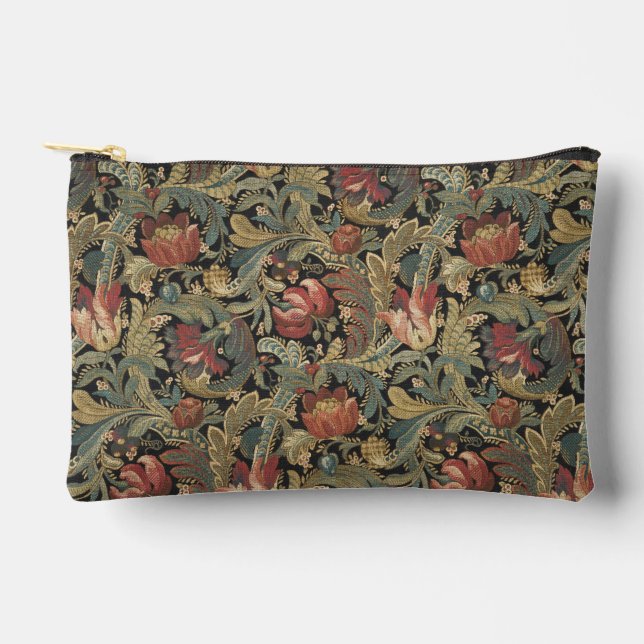 Rich Floral Tapestry Brocade Antique Classic Accessory Pouch (Front)