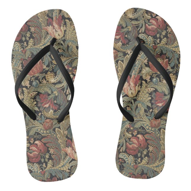 Rich Floral Tapestry Brocade Antique Classic Flip Flops (Footbed)