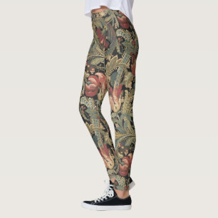Rich Floral Tapestry Brocade Antique Classic Leggings