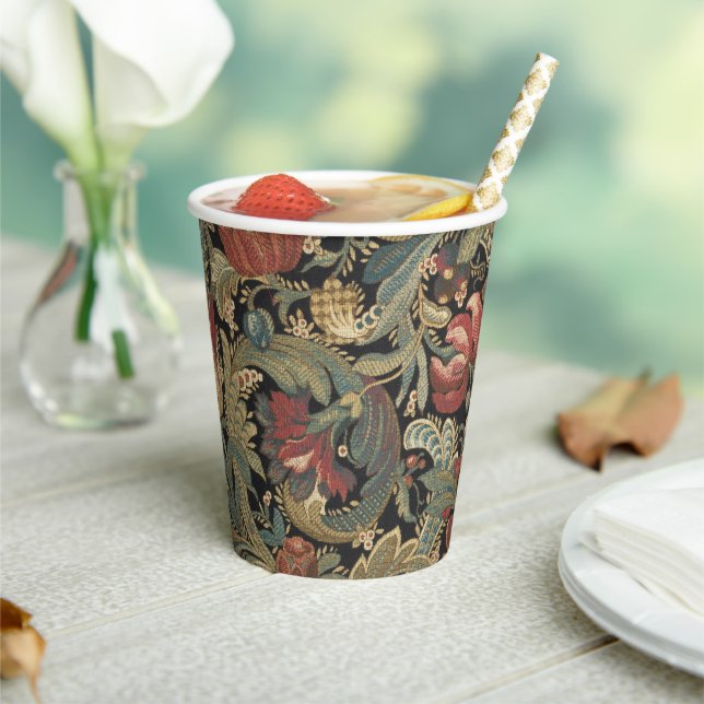 Rich Floral Tapestry Brocade Antique Classic Paper Cups (Insitu)