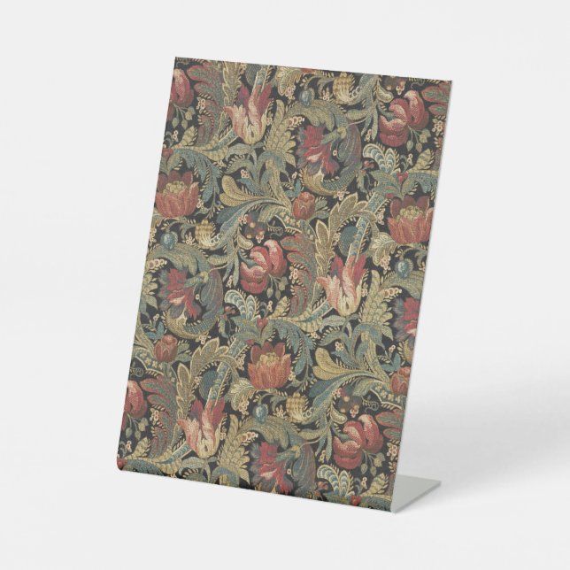 Rich Floral Tapestry Brocade Antique Classic Pedestal Sign (Front)