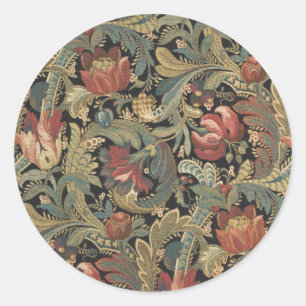 Rich Floral Tapestry Brocade Antique Classic Round Sticker
