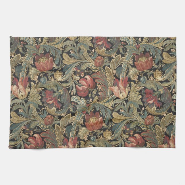 Rich Floral Tapestry Brocade Antique Classic Tea Towel (Horizontal)
