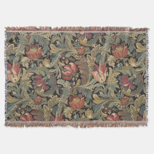 Rich Floral Tapestry Brocade Antique Classic Throw Blanket (Front)